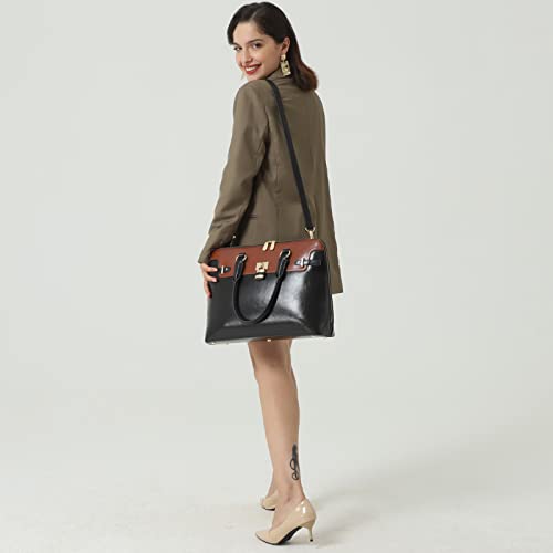 BOSTANTEN Briefcase for Women Leather 15.6 inch Laptop Shoulder Bag Office Work Crossbody Handbag - color: K-new Black With Brown