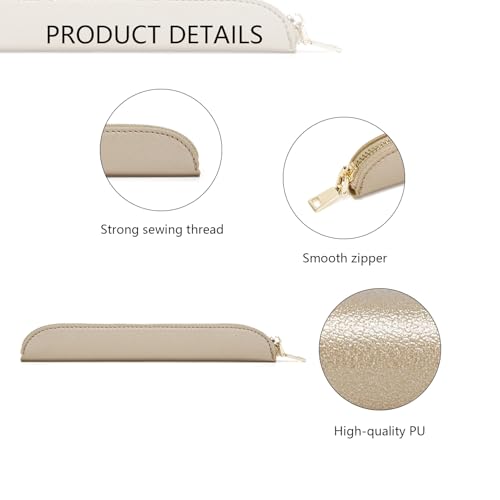 Slim Pencil Case Skinny Pen Case Pen Pouch (FL Pearl White Tea) | Smooth gold zipper; wipe-clean faux leather; fits a few gel writers and a stylus; slips into planners backpacks and totes - color: Pearl White Tea