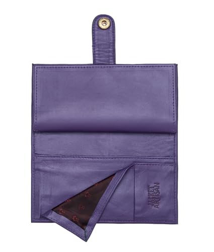 Women’s Genuine Leather Wallet – Slim Design with Secure Snap Multiple - Card Slots & Interior Zipper Pocket (Purple) - color: Purple