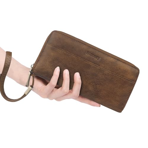 Leather Wallet Women,RFID Blocking Wristlet Wallet(khaki) | Large Capacity Design With 12 Credit Card Slots,Zip Coin Pocket,Cash Pocket,Detachable Wristlet,Daily Shopping Travel Wallet - color: a5-khaki