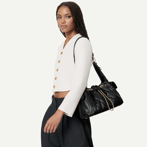 CLUCI Quilted Leather Handbag, Soft Tote Bags for Women with Adjustable Strap, Crumpled Shoulder Purse Tabby Slouchy Hobo Bag - color: Black