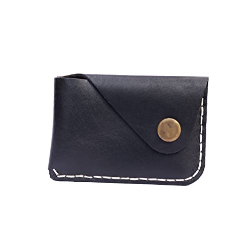 Handmade Minimalist Genuine Leather Card Case Wallet Small Card Holder in Front Pocket - color: Black