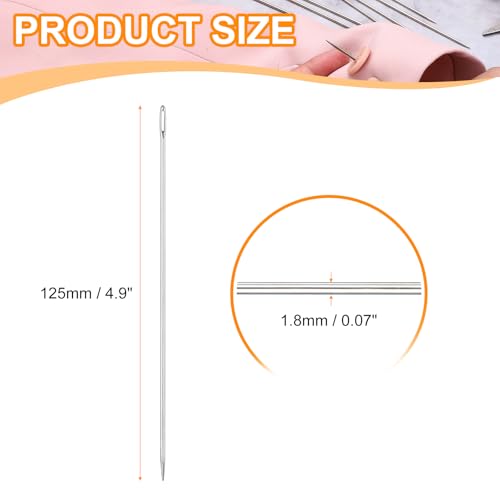 HARFINGTON 100 Pcs Sewing Needles 0.07 x 5 Inch Stainless Steel Big Eye Embroidery Thread Beading Leather Needle Upholstery Hand Sewing Awl for Art Craft Stitching Home Repair, Silver - size: 0.07 x 5 Inch