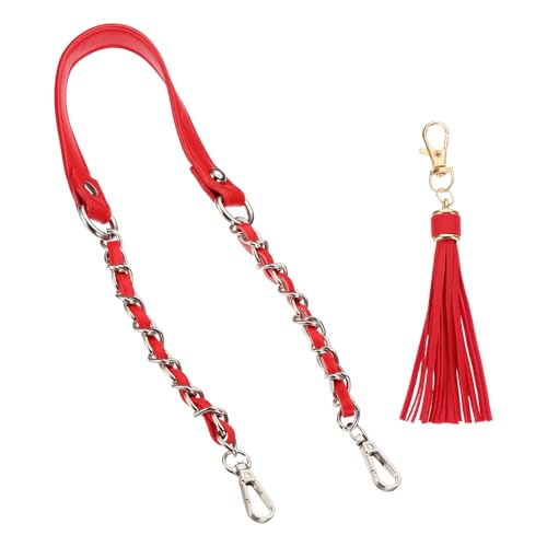 PATIKIL Purse Chain Strap, 24 Inch Leather Chain Straps Purse Strap Replacement Flat Chain Strap with Tassel for Shoulder Crossbody Bag Handbag Woman, Red/Silver - color: Red/Silver