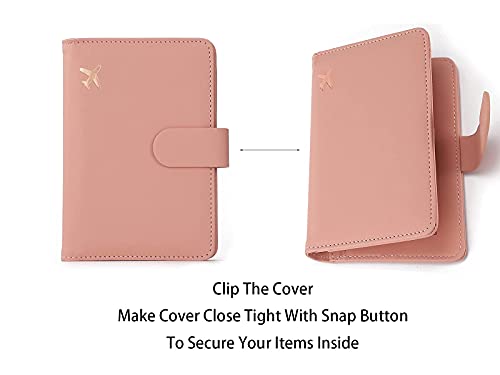 Melsbrinna Premium Leather Passport Holder Covers Case, Waterproof Rfid Blocking Travel Wallet Passport Holder with Pen Holder, Cute Passport Book for Women/Men - color: AC-Baby pink