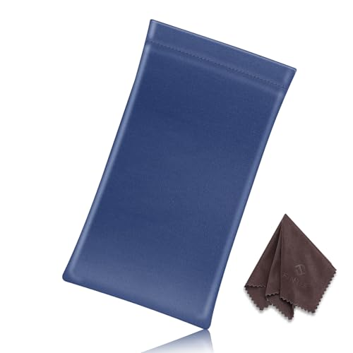 FINTIE Soft Eyeglasses Case with Cleaning Cloth, Squeeze Top Glasses Pouch | Sunglasses Eyewear Bag, Vegan Leather, For Reading /Prescription Glasses Storage, For Women Daily Carry - color: Navy Blue