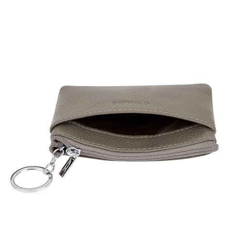 Women Genuine Leather Coin Purse Small Keychain Change Wallet - color: Grey