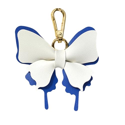 Women's Leather Bow Keychain, Stylish Multi-Color Bag Charm with Lobster Clasp, Cute Purse/Key Accessory - color: Whiteblue