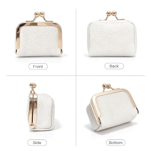 Genuine Leather Mini Jewelry Box Coin Purse for Women,Solid Color Kiss Lock Jewelry Case Organizer,Mini Travel Ring Box - color: White