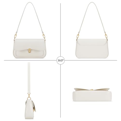 KKXIU Small Shoulder Bag for Women Cute Hobo Handbags Mini Clutch Purses | Classic Trendy Retro Underarm Crossbody Bag with Detachable Straps, Zipper Closure - color: Off-white