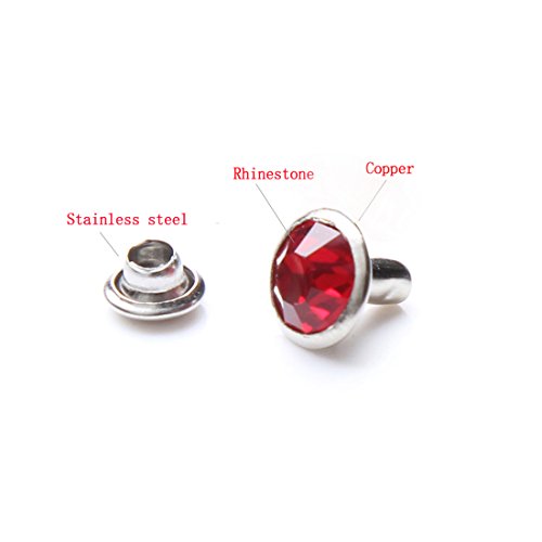 100 Sets Cz Colorful Crystal Rivets Silver Color Spots Studs Double Cap for DIY Leather-Craft (Light Siam, 8MM) - color: Light Siam, size: 8MM