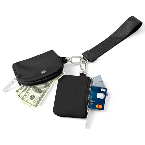 Mum's Memory Mini Zip Around Wristlet Wallets for Women -KeyChain Wallet with Detachable Dual Pouch Wristlet -Key Chain Coin Purse Small Wallets - color: Black