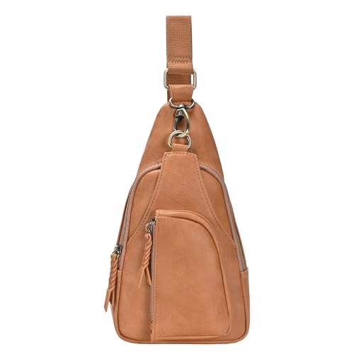 Antik Kraft Tasha Crossbody Sling | Vegan Leather Crossbody Bag for Women with 16-20" Strap | Sling Bags for Women - color: Camel
