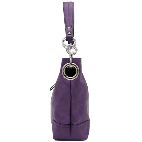 Hobo Shoulder Bag with Big Snap Hook Hardware - color: Purple