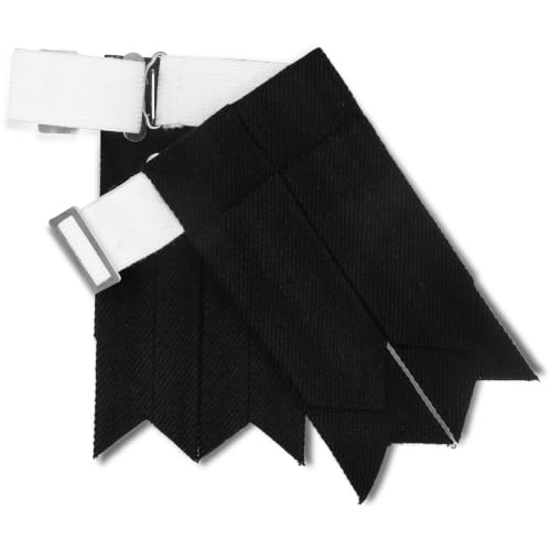 Kilt Flashes for Men with Heavy Buckle Adjusters, Plain & Tartan Kilt Sock Flashes. - color: Black Plain 022flbu