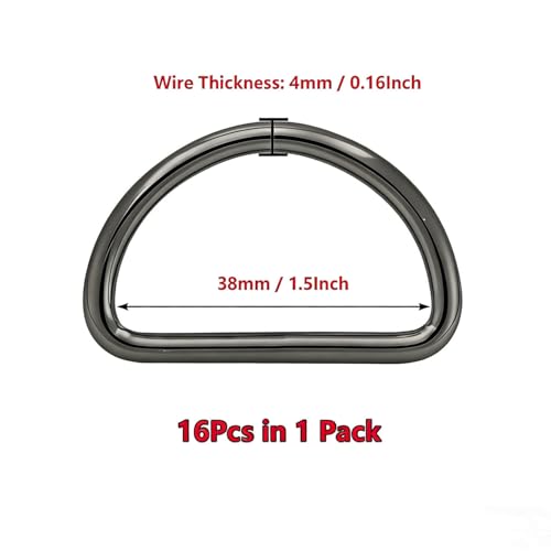 1.5" Metal D-Rings, D-Shaped Buckles for DIY Craft, Bag Strap & Purse Repair - color: Gunmetal X 16 Pcs