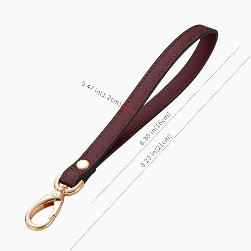 Genuine Leather Wristlet Strap - Universal Hand Lanyard Replacement - color: Gold - Wine Red