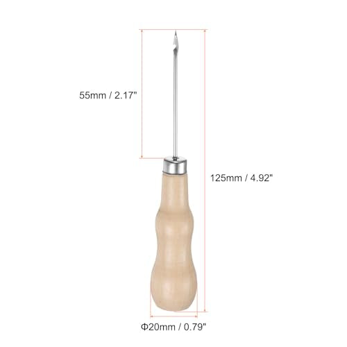 HARFINGTON 5pcs Handwork Sewing Awl Reed Wood Hook Head Awl Leather Punch Hole Tool with Wooden Handle Scratch for Broken Wire Make Mark Drilling Stitching Repair and DIY Handmade, Log Color