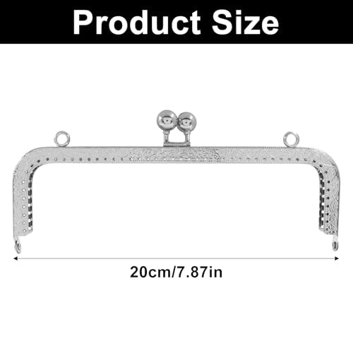 Zorveiio 2 Pcs 20cm Silver Metal Kiss Clasp Purse Frame Lock | 7.9" Arch Square Frame, For Bag Making, DIY Sewing Craft, Wallets & Handles Bags - color: Silver-2PCS, size: 20cm