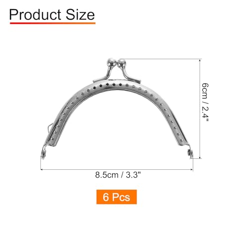 uxcell 6 Pcs Metal Purse Frame, 8.5cm/3.3" Vintage Arch Kiss Lock Clasp Frame Embossed for Purse Making, Handled Bag, Coin Bag Clutch Bag, Frame Hardware Replacements (Silver) - size: 3.3"