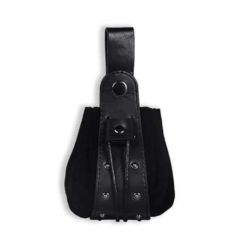 Medieval Faux Leather Drawstring Pouch Vintage Rivets Belt Pouch Coin Purse Dice Bag For LARP Ren Faire (Black A) - color: Black A