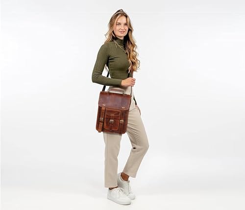 jaald Genuine Leather Messenger Bag Vintage Laptop Crossbody Bag Satchel Man Purse Shoulder Bag for man woman office bag - style: 13 Inches Brown