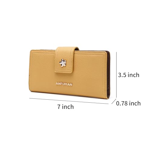 Long Wallets for Women Rfid Blocking Leather Multi Card Holder Wallet Clutch Ladies Wallet Zipper Pocket with ID Window Yellow - color: Yellow