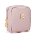 Initial Mini Makeup Bag Cosmetic Bag for Women | Personalized Gift, Toiletry Bags, 2 Mesh Pockets, Soft PU Leather, Water Proof Design, Smooth Zipper & Sturdy Build - size: 1pc Pink, style: K