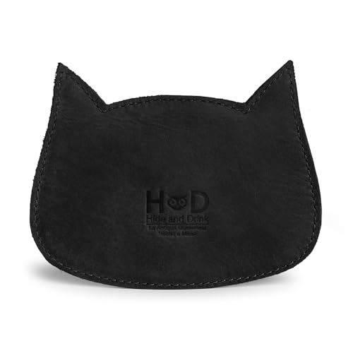 Hide & Drink, Cat Shape Wallet Handmade from Full Grain Leather - Charcoal Black - color: Charcoal Black