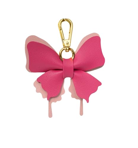 Women's Leather Bow Keychain, Stylish Multi-Color Bag Charm with Lobster Clasp, Cute Purse/Key Accessory - color: Hotpinka