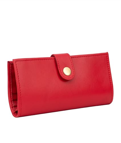 Women’s Genuine Leather Wallet – Slim Design with Secure Snap Multiple - Card Slots & Interior Zipper Pocket (Red) - color: Red