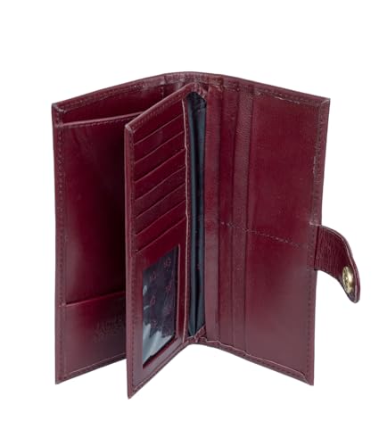 Women’s Genuine Leather Wallet – Slim Design with Secure Snap Multiple - Card Slots & Interior Zipper Pocket (Maroon) - color: Maroon