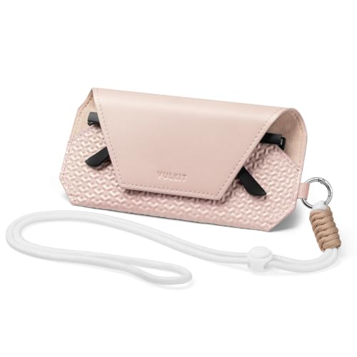 VULKIT Portable Leather Eye Glasses Case for Women & Men, Slim Sunglass Case, Unisex Eyeglass Case - color: Nude Apricot With Lanyard