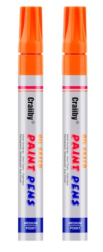Orange Paint Markers, 2 Pack Oil-Based Waterproof Quick Dry Permanent Paint Pen Set for Rocks Painting, Wood, Fabric, Plastic, Canvas, Glass, Mugs, Metal, Tire, Stone, DIY Craft - color: Orange