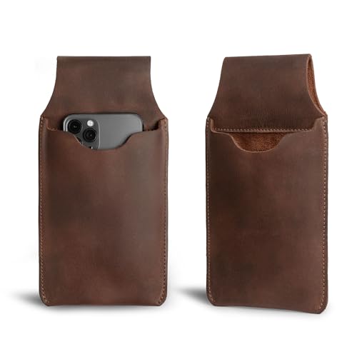 Hide & Drink, Waist Phone Holder Pouch, Accessory Bag, Soft Case for Work & Outdoors Essentials, Full Grain Leather Handmade - color: Bourbon Brown