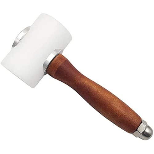 7.4in Nylon Head Leather Carving Mallet - Wooden Handle Leathercraft Hammer for DIY Leather Crafting, Stitching & Punching (T shaped)