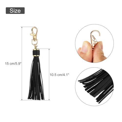 uxcell PU Leather Tassels 6" Keychain Tassel Charm Black 10pcs | Tassel Purse Charm with Lobster Swivel Handbag Phone Straps DIY Crafts for Jewelry Making - color: Black
