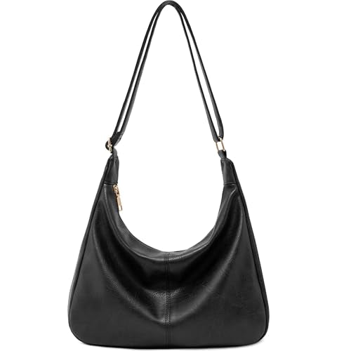 Hobo Bags for Women Foldable Shoulder Handbag CrossBody Purse | Adjustable Strap, 6 organized pockets, Crescent Tote Bag, Cute Slouchy Underarm Bag, Fits 12.9" iPad Pro - color: Black