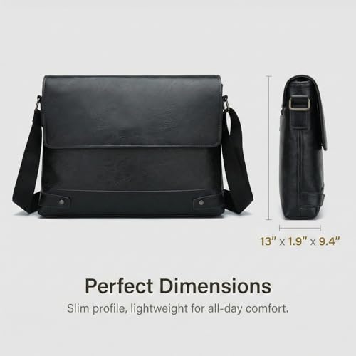 Messenger Bag for Men, 13 inch Purse Crossbody Bag, Waterproof Shoulder Bag for Office Business - color: Black