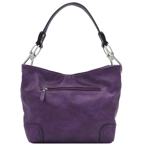 Hobo Shoulder Bag with Big Snap Hook Hardware - color: Purple