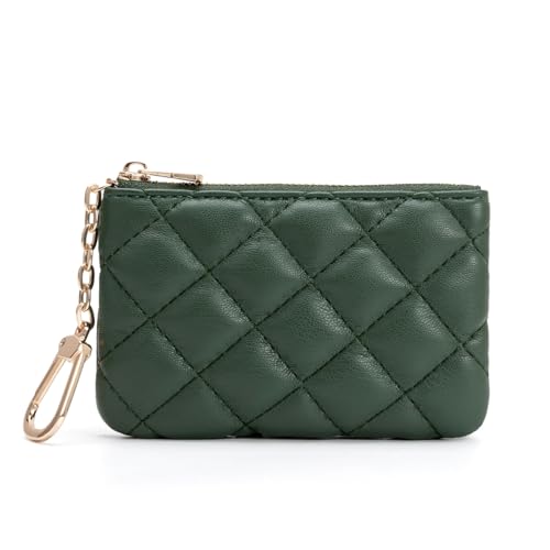 Quilted Faux Leather Coin Purse with Keychain - Small Coin Pouch Key Pouch Small Card Holder Keychain Wallet Change Purse for Women and Men (Olive Green) - color: Olive Green