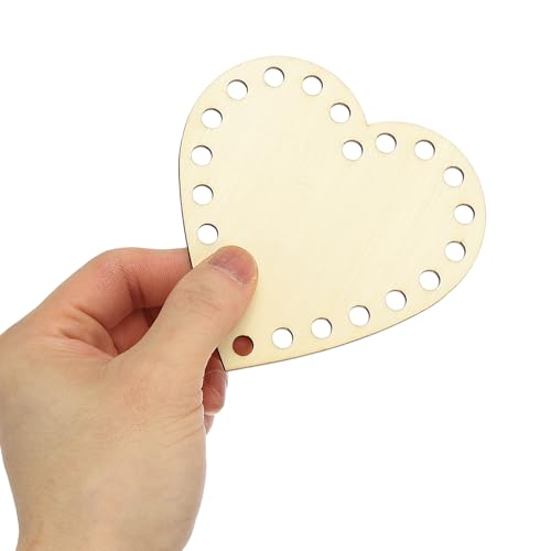 PATIKIL 4" x 4" Crochet Basket Bottom, 6Pcs Heart Shape Blank Crochet Knitting Wooden Base for DIY Craft Weaving Basket Making Supplies Home Decoration - size: 4" x 4"