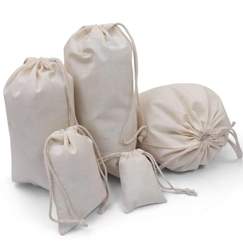 100Pcs 4 x 6 Inches Premium Cotton Muslin Double Drawstring Reusable Bags, Natural Cotton Produce Bags for Bulk, Gift, Wedding, Home Storage - style: 4 X 6 Inches