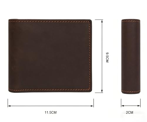 Men's RFID Blocking Wallet Cowboy Genuine Natural Crazy Horse Leather Bifold Wallet for Men With Zipper (Dark Brown) - color: Dark Brown