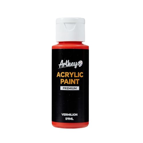 Artkey Vermilion Acrylic Paint - 2oz/59ml Acrylic Paints Professional Artists Painting Kit for Canvases Fabric Rock Leather Easter Egg Wood Ceramic Glass Art Craft Painting - color: Vermilion, style: Basics