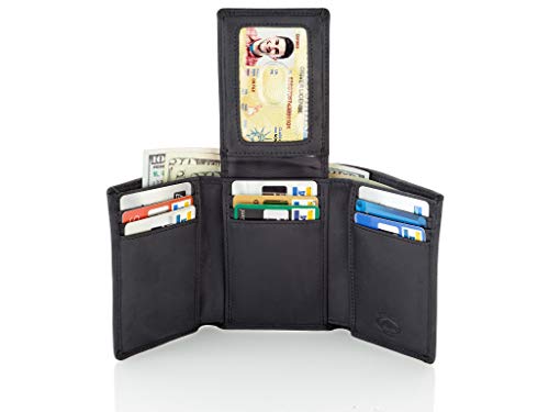 Stealth Mode Trifold Leather Wallet for Men with ID Holder and RFID Blocking (Black) - color: Black