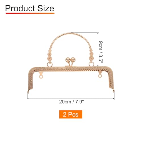 uxcell 2 Pcs Metal Purse Frame, 20cm/7.1" Retro Rectangle Kiss Lock Clasp Frame Embossed for Purse Making, Handled Bag, Coin Bag Clutch Bag, Frame Hardware Replacements (Light Gold) - color: Light Gold, size: 7.9"