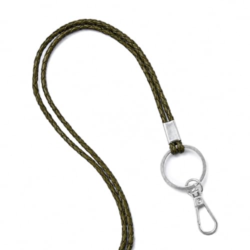 GENIQUE leather lanyards for id badges, key leather lanyard, 21 inch length lanyard leather for keys, id badges, flash drive - color: Green Distressed