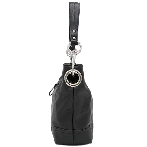 Hobo Shoulder Bag with Big Snap Hook Hardware - color: Black