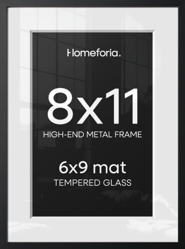 Homeforia 8x11 Black Picture Frame, High-End Metal, 6x9 Mat, Glass | High End Aluminum, Tempered Glass, Acid-Free 6x9 Removable Mat, 8x11 in Edge-to-Edge Display 11x8, Wall Kit, Set Of 1 - color: Carbon Black, size: 8x11
